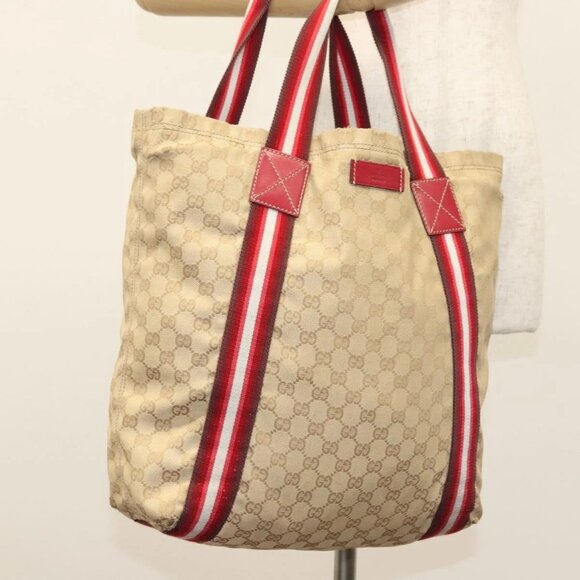 GUCCI GG Canvas Sherry Line Tote Bag Beige Red 189669 Auth BA1983 - Picture 3 of 16